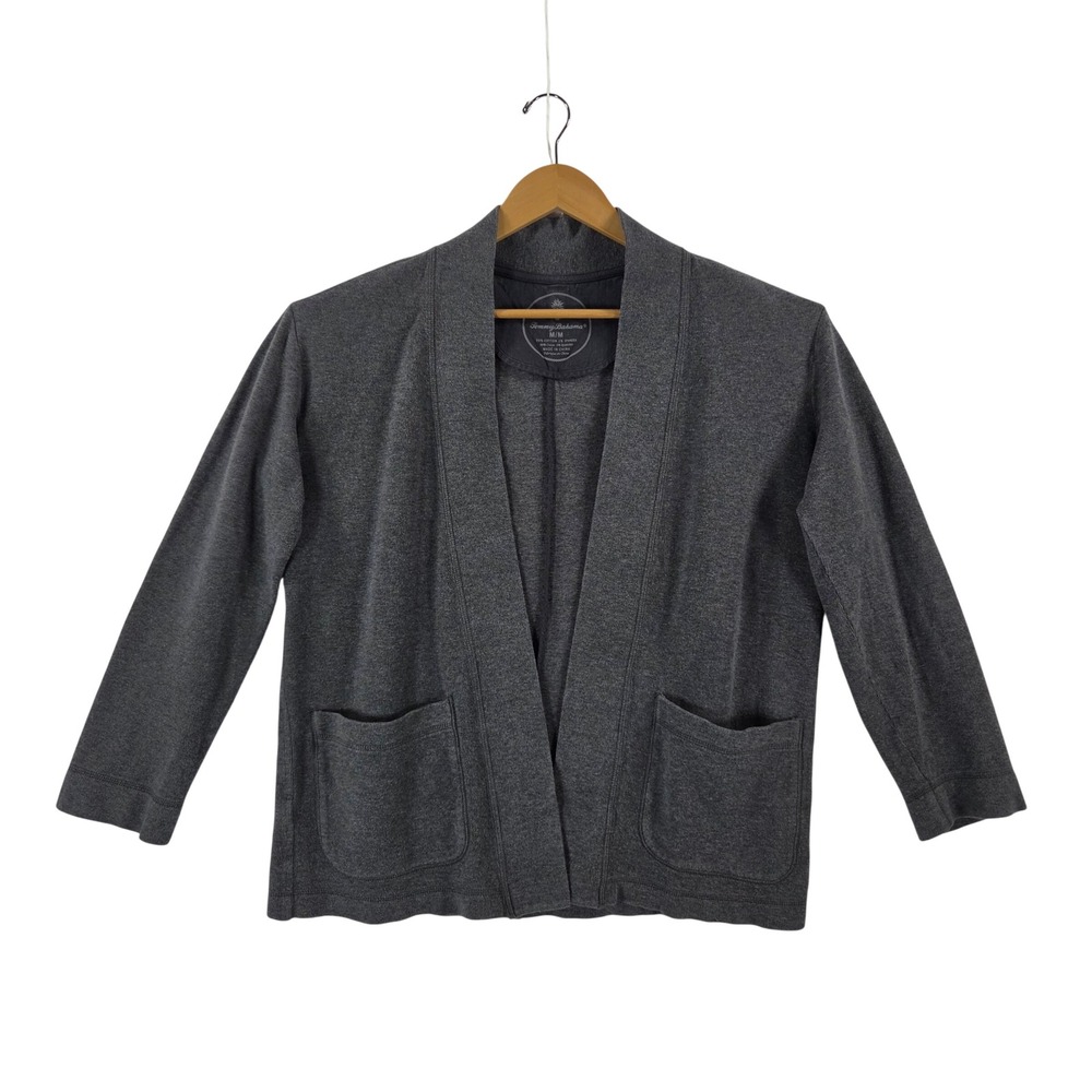 Tommy Bahama Womens Gray Open Front Cardigan Sweater Pockets SW222050 Size M